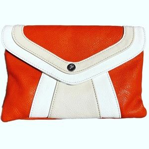 Retro White & orange Faux leather Clutch / Crossbody